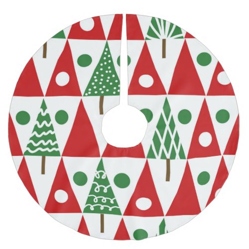 Vintage Christmas Trees Geometric Pattern Brushed Polyester Tree Skirt