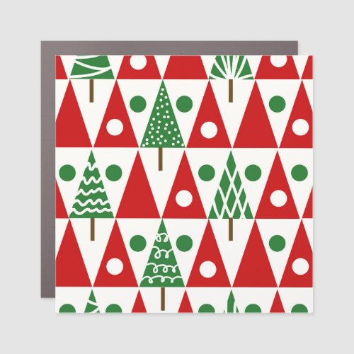 Vintage Christmas Trees Geometric Pattern Car Magnet