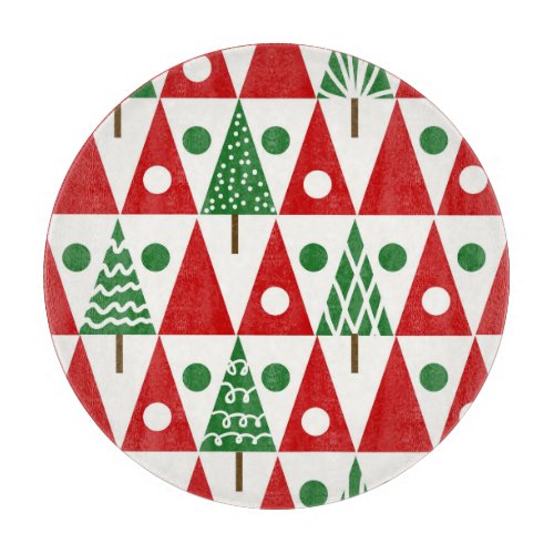 Vintage Christmas Trees Geometric Pattern Cutting Board
