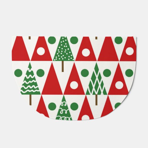 Vintage Christmas Trees Geometric Pattern Doormat