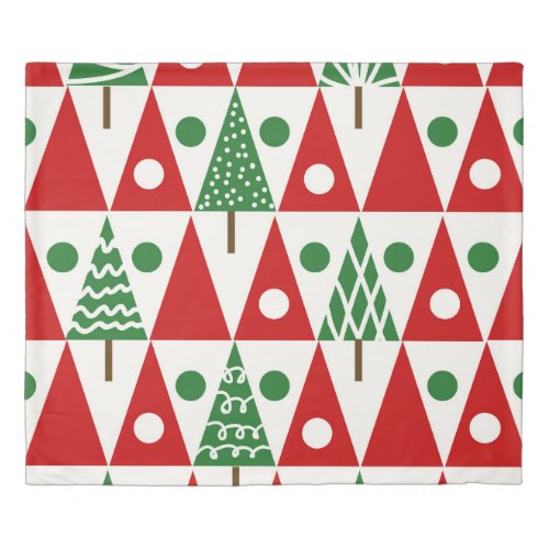Vintage Christmas Trees Geometric Pattern Duvet Cover