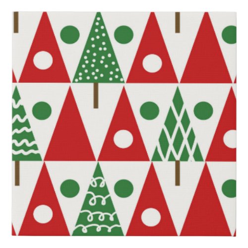 Vintage Christmas Trees Geometric Pattern Faux Canvas Print