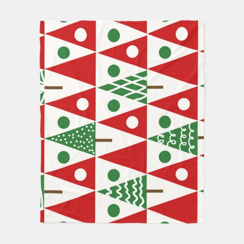 Vintage Christmas Trees Geometric Pattern Fleece Blanket