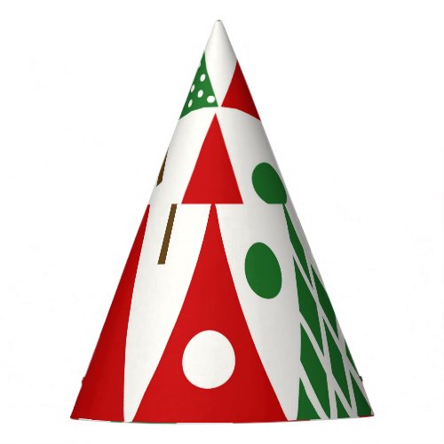 Vintage Christmas Trees Geometric Pattern Party Hat
