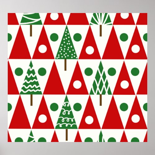 Vintage Christmas Trees Geometric Pattern Poster
