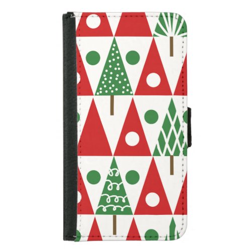 Vintage Christmas Trees Geometric Pattern Samsung Galaxy S5 Wallet Case