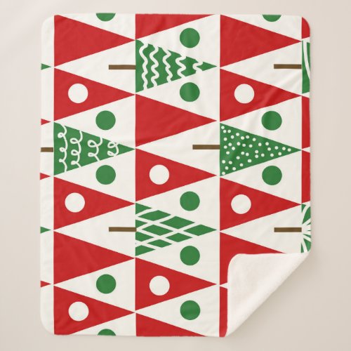 Vintage Christmas Trees Geometric Pattern Sherpa Blanket