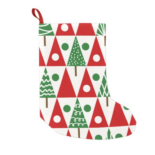 Vintage Christmas Trees Geometric Pattern Small Christmas Stocking