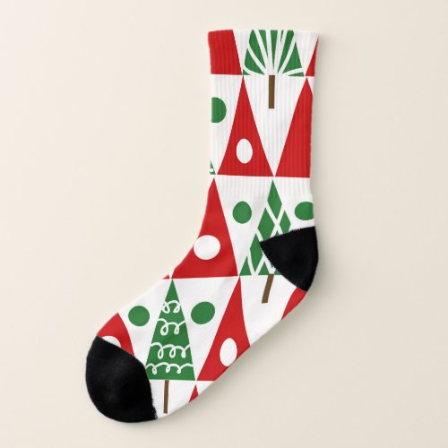 Vintage Christmas Trees Geometric Pattern Socks