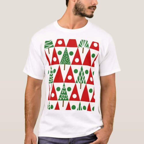 Vintage Christmas Trees Geometric Pattern T_Shirt