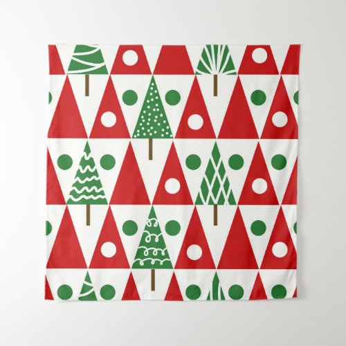 Vintage Christmas Trees Geometric Pattern Tapestry