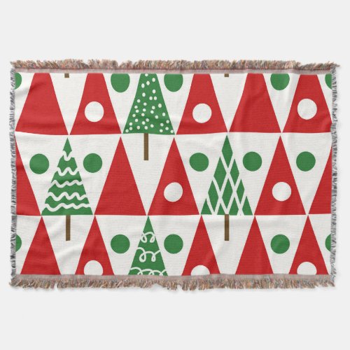 Vintage Christmas Trees Geometric Pattern Throw Blanket