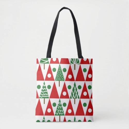 Vintage Christmas Trees Geometric Pattern Tote Bag