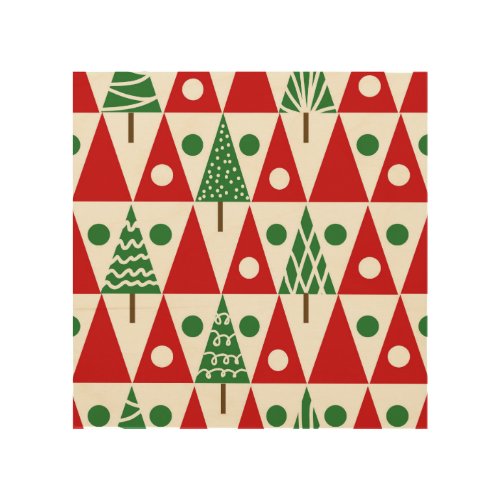 Vintage Christmas Trees Geometric Pattern Wood Wall Art