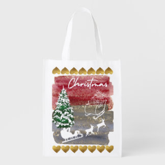 Vintage Christmas trees Grocery Bag