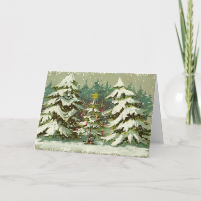 Vintage Christmas Trees Holiday Card (Front)