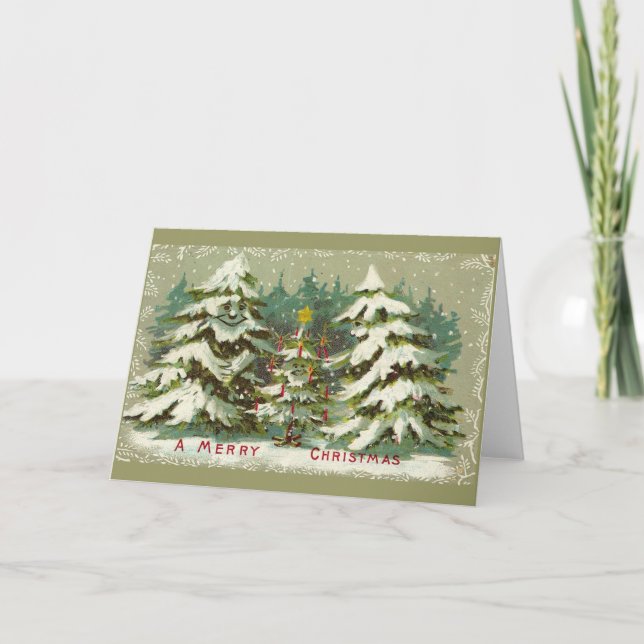 Vintage Christmas Trees Holiday Card (Front)