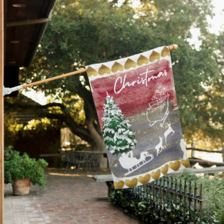 Vintage Christmas trees House Flag