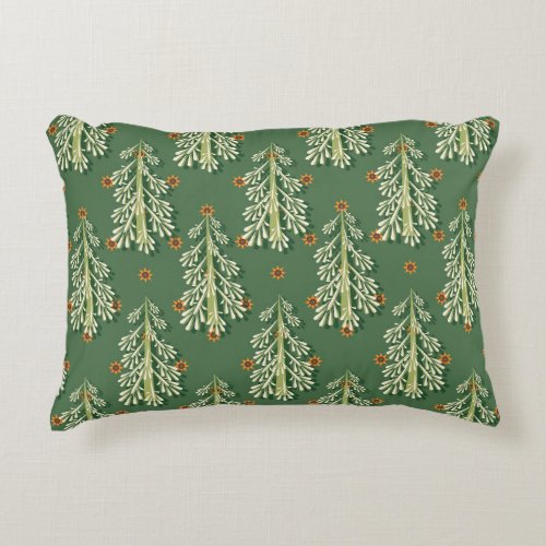 Vintage Christmas Trees Illustration Pattern Accent Pillow