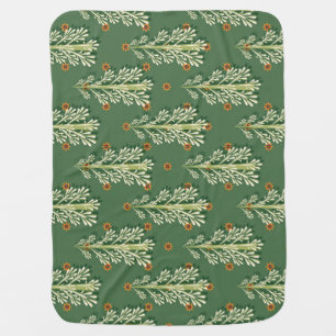 Vintage Christmas Trees Illustration Pattern Baby Blanket