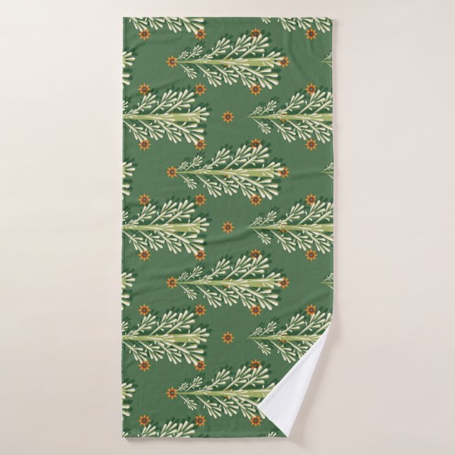 Vintage Christmas Trees Illustration Pattern Bath Towel (Bath Towel)