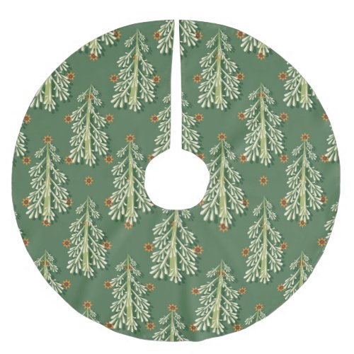 Vintage Christmas Trees Illustration Pattern Brushed Polyester Tree Skirt