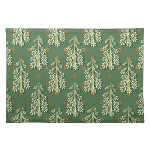 Vintage Christmas Trees Illustration Pattern Cloth Placemat