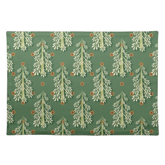 Vintage Christmas Trees Illustration Pattern Cloth Placemat (Front)