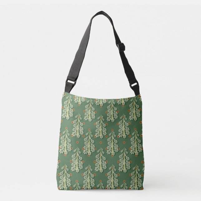 Vintage Christmas Trees Illustration Pattern Crossbody Bag (Front)