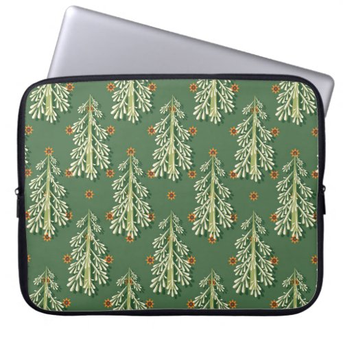Vintage Christmas Trees Illustration Pattern Laptop Sleeve