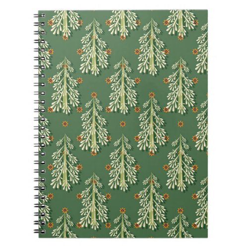 Vintage Christmas Trees Illustration Pattern Notebook