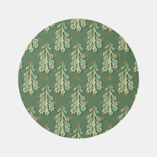 Vintage Christmas Trees Illustration Pattern Rug