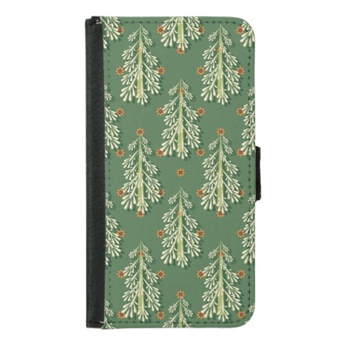 Vintage Christmas Trees Illustration Pattern Samsung Galaxy S5 Wallet Case