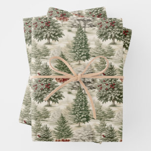 Vintage Christmas Trees Rustic Wrapping Paper Sheets