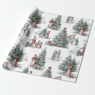 Vintage Christmas Trees Scene Wrapping Paper