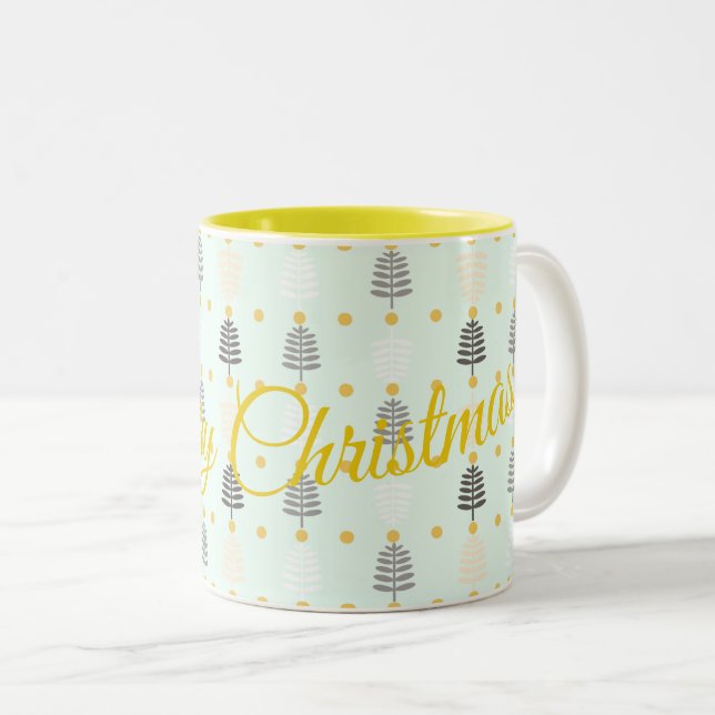 Vintage Christmas Trees Two-Tone Coffee Mug (Front Right)