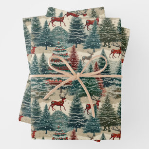 Vintage Christmas Trees Wrapping Paper Sheets