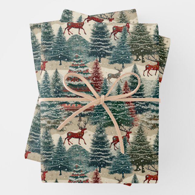Vintage Christmas Trees  Wrapping Paper Sheets (In situ)