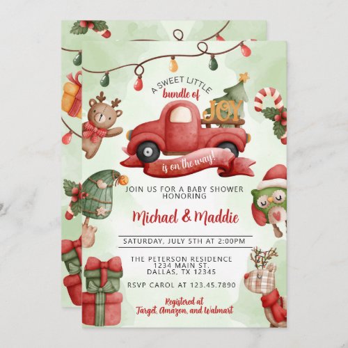 Vintage Christmas Truck Baby Shower Invitation