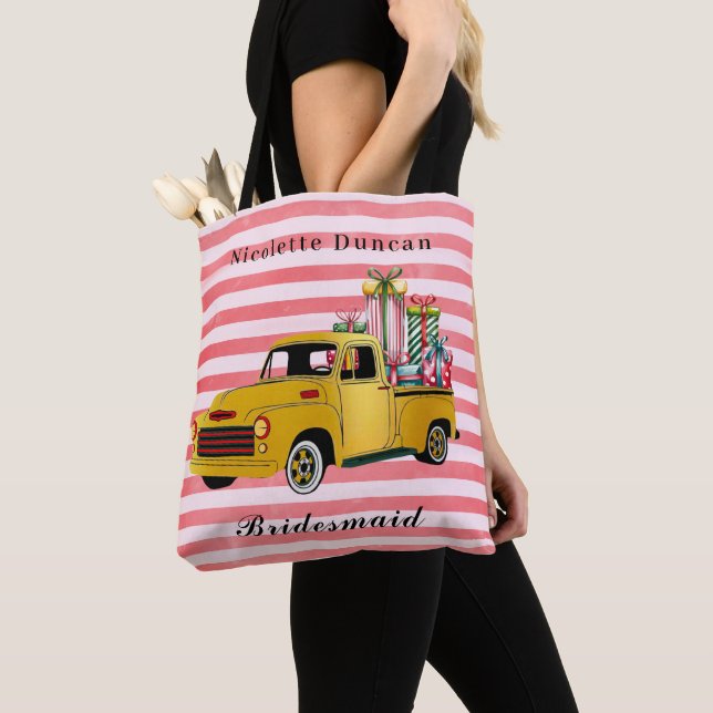 Vintage Christmas Truck Bridesmaid Favor Tote Bag (Close Up)