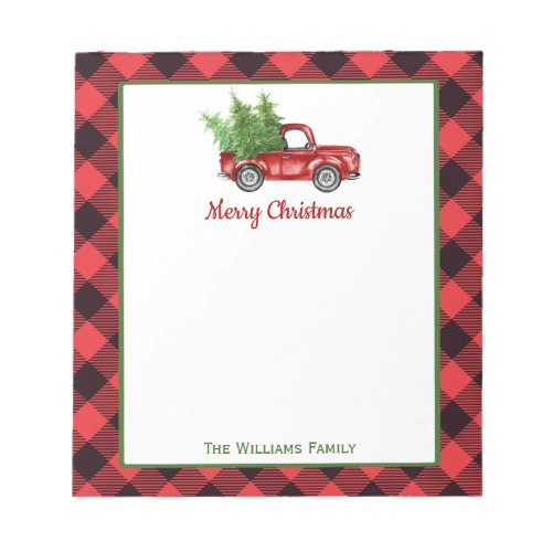 Vintage Christmas Truck  Buffalo Plaid Holiday Notepad