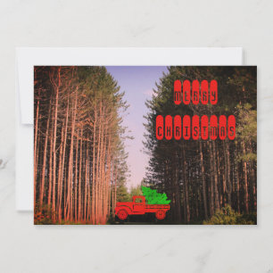 Vintage Christmas truck in pine forest greeting Holiday Card