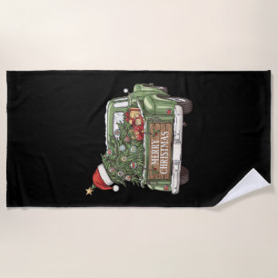 Vintage Christmas Truck Merry Christmas Men Women Beach Towel