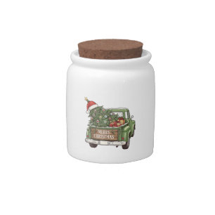 Vintage Christmas Truck Merry Christmas Men Women Candy Jar