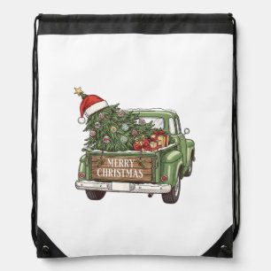 Vintage Christmas Truck Merry Christmas Men Women Drawstring Bag