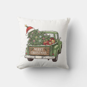 Vintage Christmas Truck Merry Christmas Men Women Throw Pillow