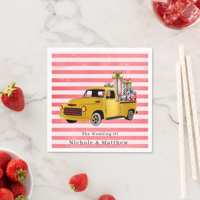 Vintage Christmas Truck Wedding Napkins (Insitu)