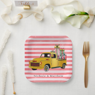 Vintage Christmas Truck Wedding Paper Plates