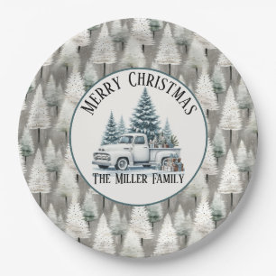 Vintage Christmas Truck with Custom Family Name Paper Plates