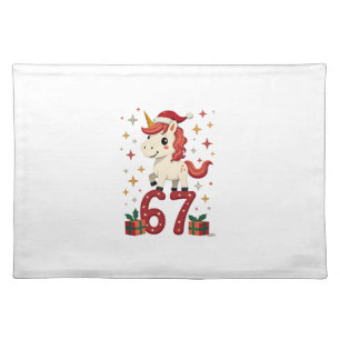Vintage Christmas Unicorn 67 Cute Holiday Dabbing Cloth Placemat